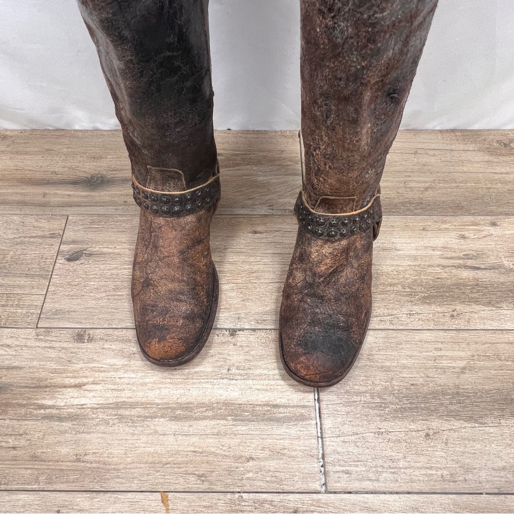 Frye Brown Tall Boots with Studded Strap - Picture 4 of 13